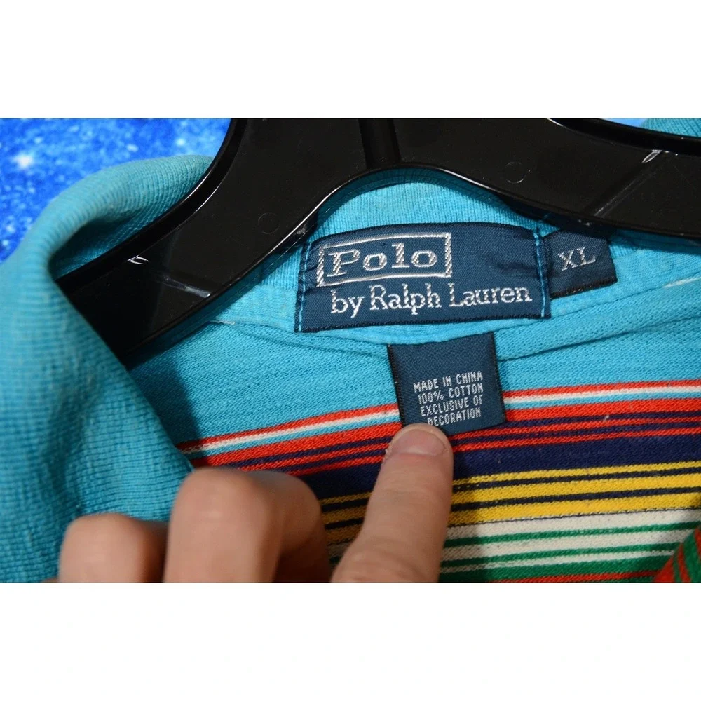 Vintage Polo By Ralph Lauren Polo Shirt Mens XL Multicolor‎ Stripe Cotton Knit